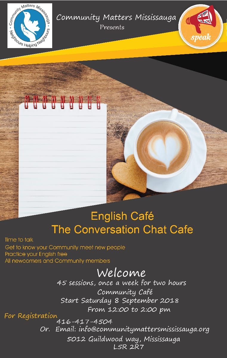 Community Matters Mississauga poster for the English Cafe conversation group